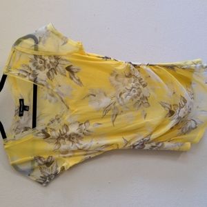 INC Yellow Floral Fitted Short Sleeve Blouse